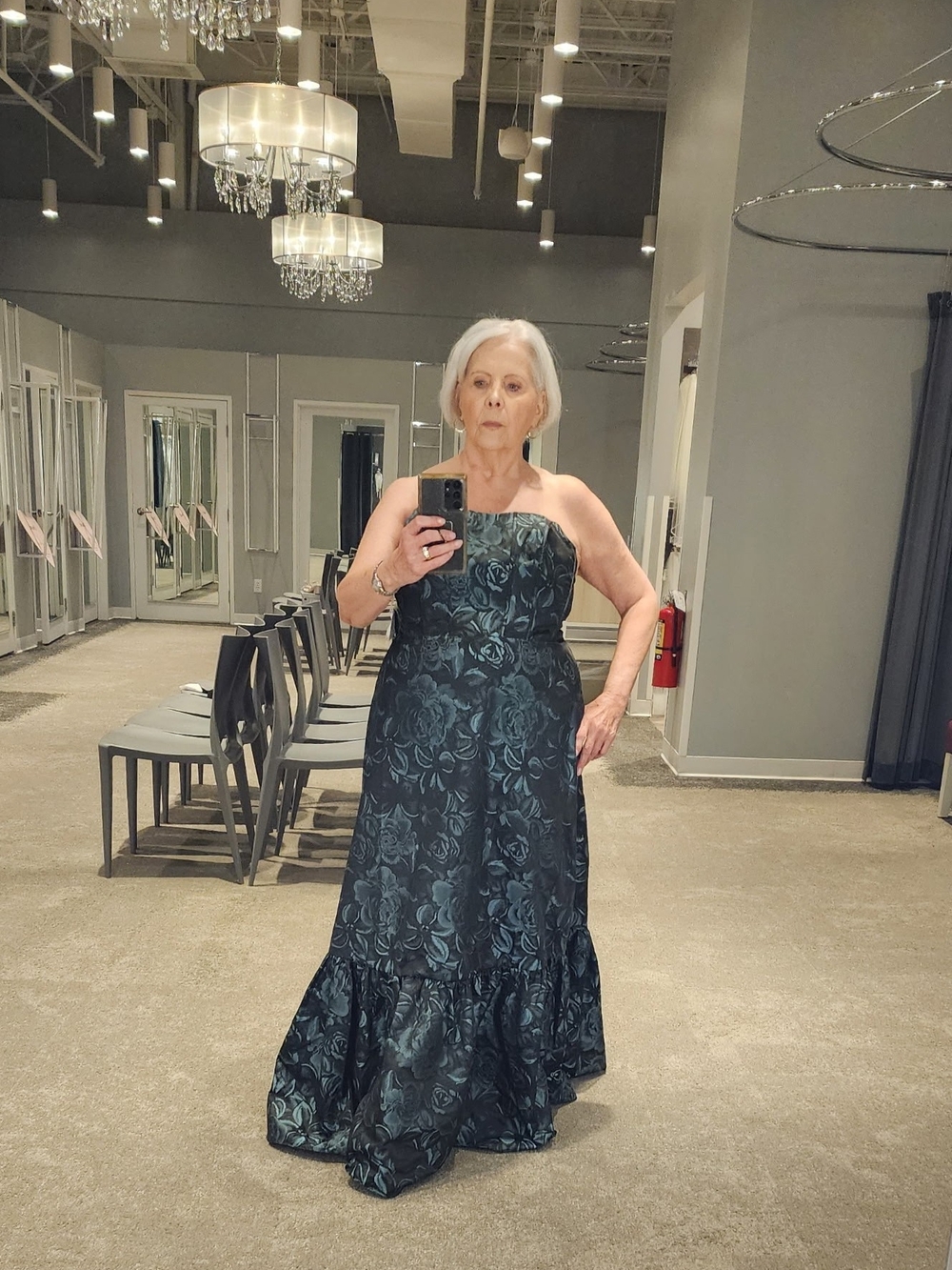 Elegant Black and Teal Floral Strapless Evening Dress NWT Size 16. No Alteration - Picture 12 of 12